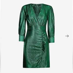 Maje Green Rexy Metallic Mini Dress